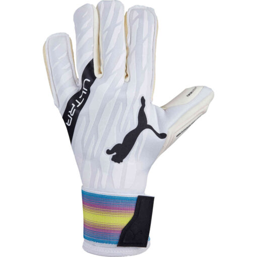 PUMA Ultra Grip 1 Hybrid Pro Goalkeeper Gloves - White, Black, Spring Break, Deep Orchard & Yellow Alert - Image 2