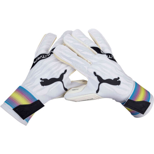 PUMA Ultra Grip 1 Hybrid Pro Goalkeeper Gloves - White, Black, Spring Break, Deep Orchard & Yellow Alert - Image 4