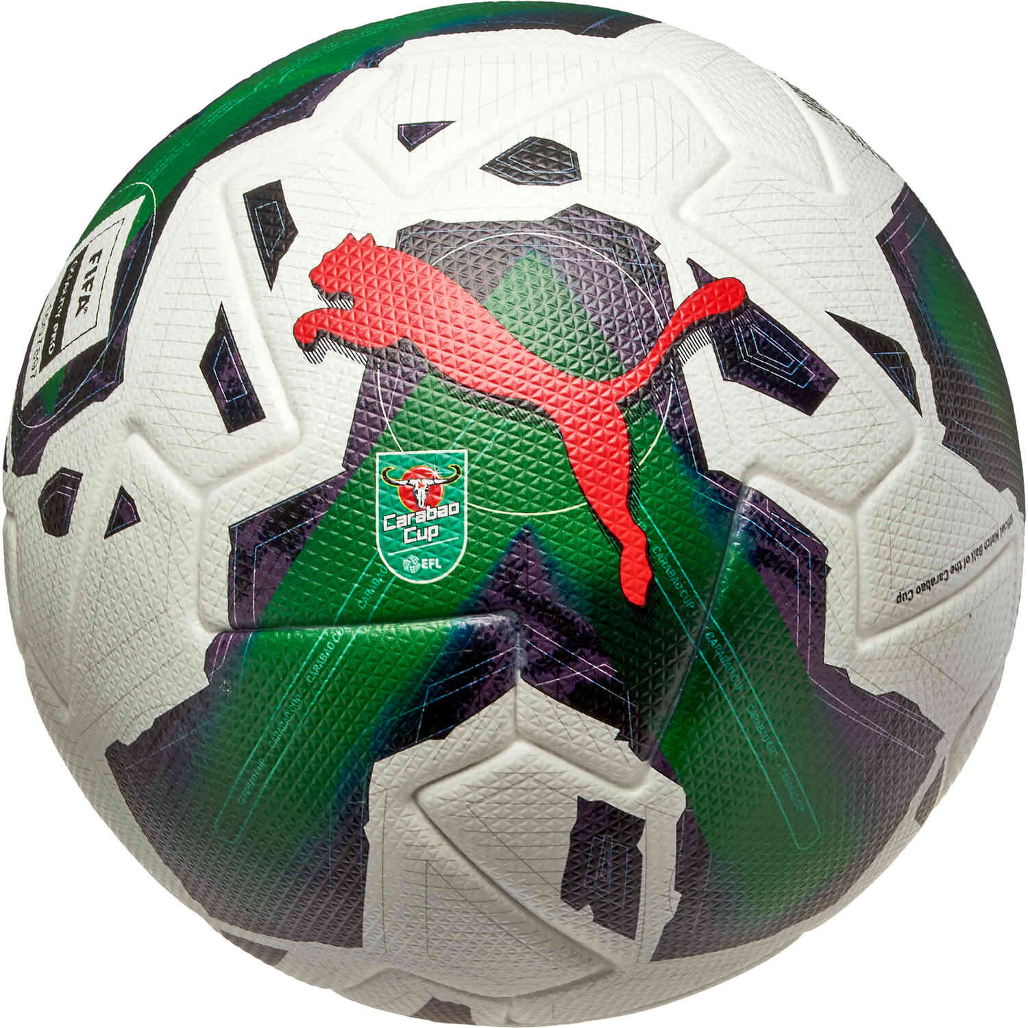 PUMA Carabao Cup Orbita 1 Pro Match Soccer Ball White Amazon Green with Red Soccer Master