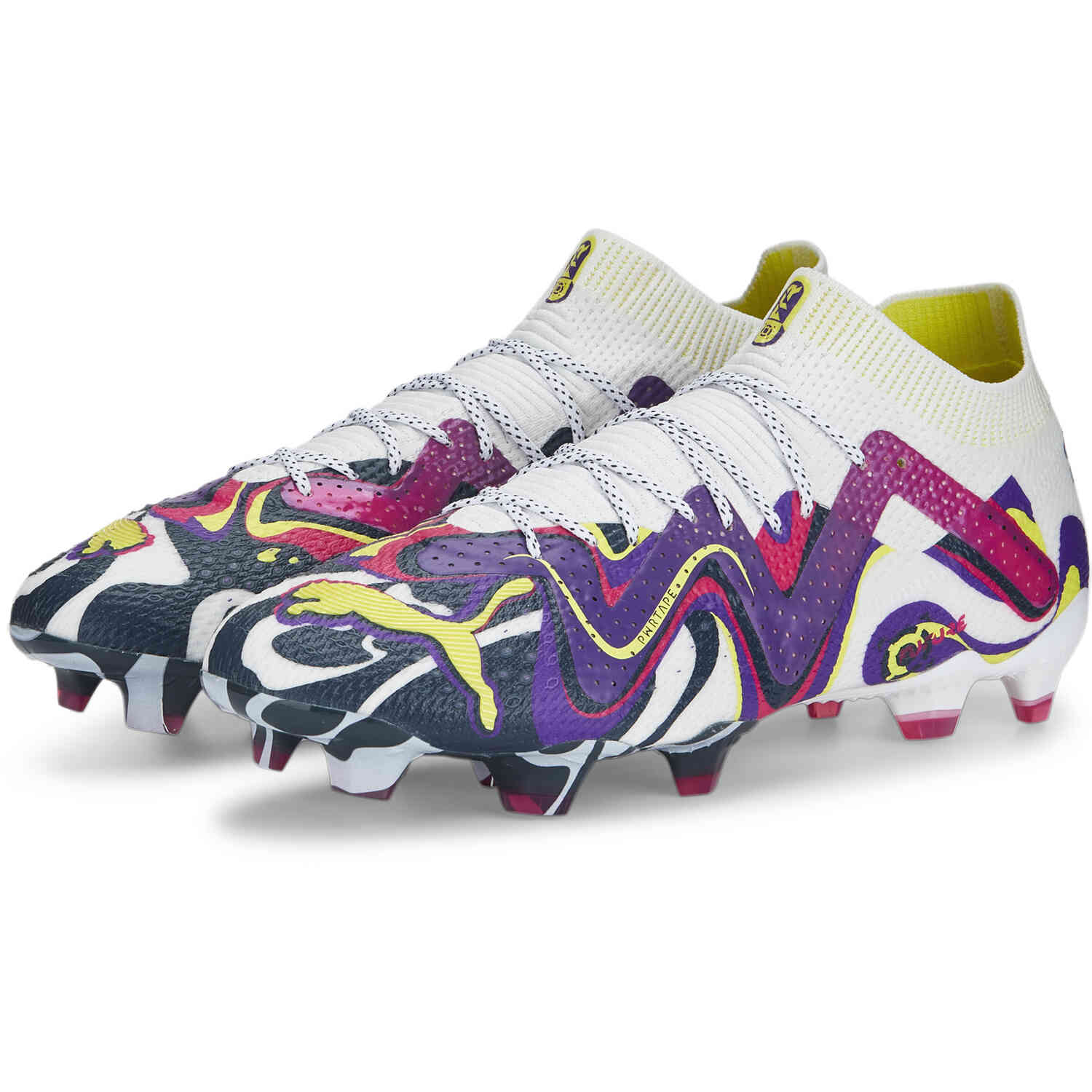 PUMA Neymar Jr Future Ultimate Creativity FG/AG Firm Ground Soccer Cleats -  White, Violet & Fluro Yellow - Soccer Master