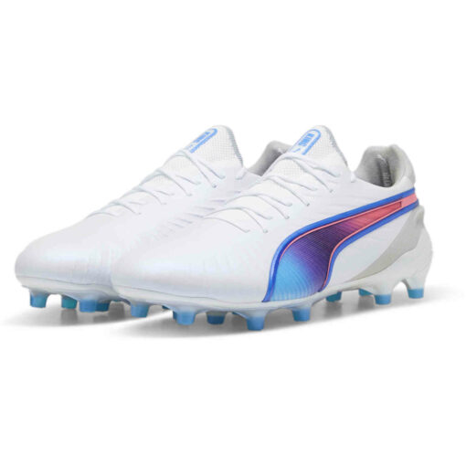 Puma King Ultimate FG - Puma White & Bluemazing with Flat Light Gray with Sunset Glow