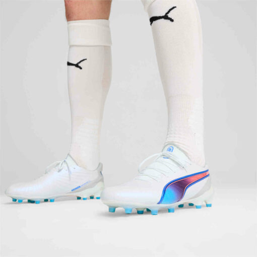 Puma King Ultimate FG - Puma White & Bluemazing with Flat Light Gray with Sunset Glow - Image 7