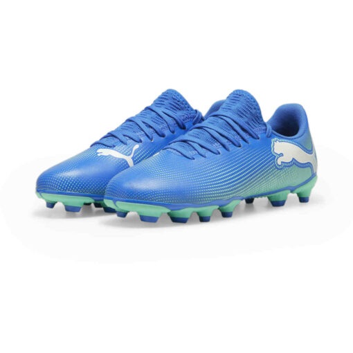 Kids Puma Future 7 Play FG - Hyperlink Blue & Mint with Puma White