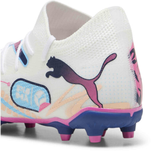 Kids Puma Future 7 Match FG - Puma White & Luminous Blue with Poison Pink with Fizzy Melon - Image 4