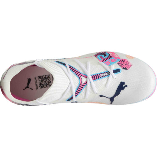 Kids Puma Future 7 Match FG - Puma White & Luminous Blue with Poison Pink with Fizzy Melon - Image 5