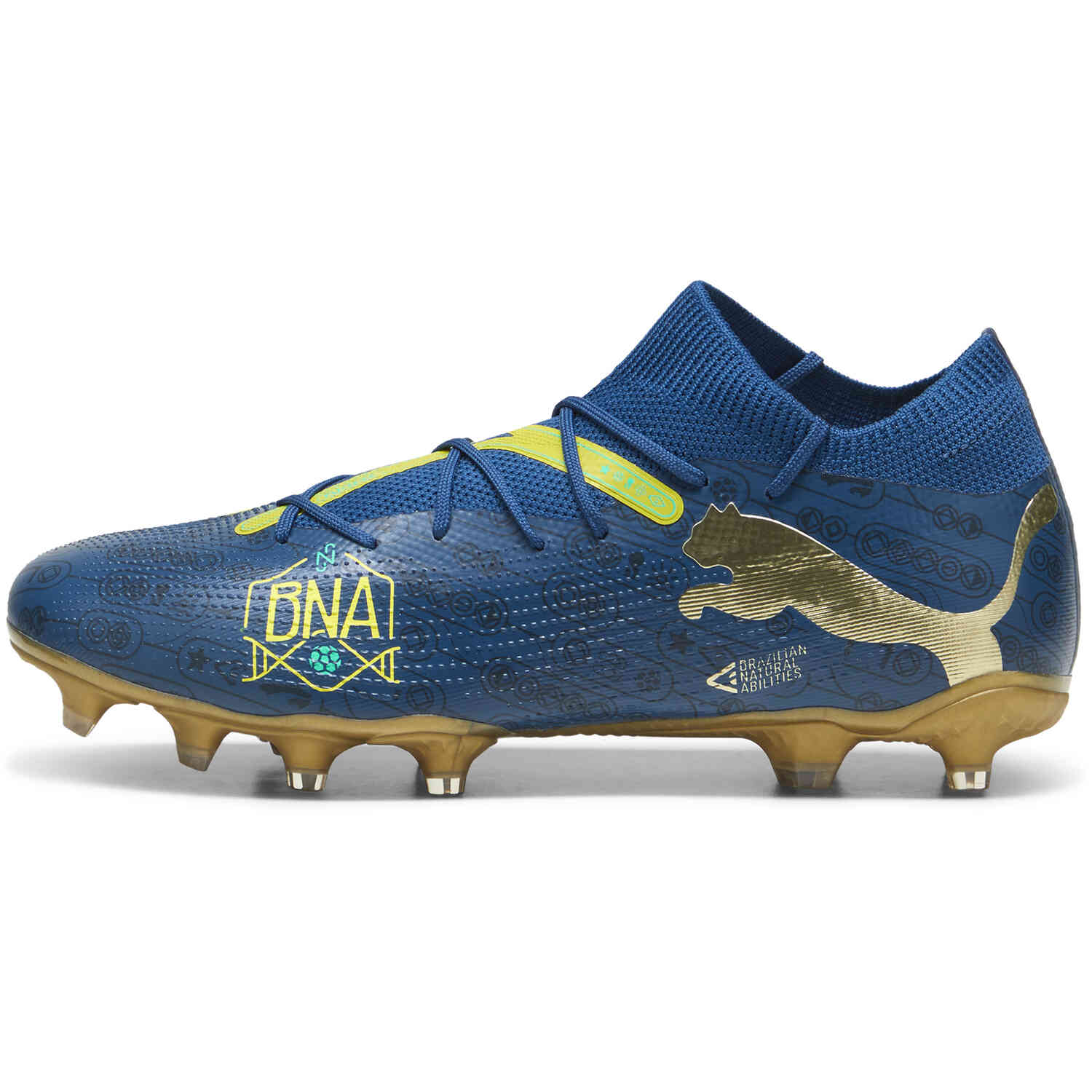 Puma Future 7 Match BNA FG Firm Ground Sailing Blue Marine Blue with Pele Yellow with Grassy Green with Gold Soccer Master
