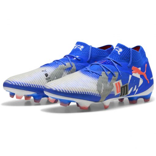 PUMA Future 8 Ultimate FG - Puma White & Ultra Blue with Feather Gray with Puma Black with Glowing Red