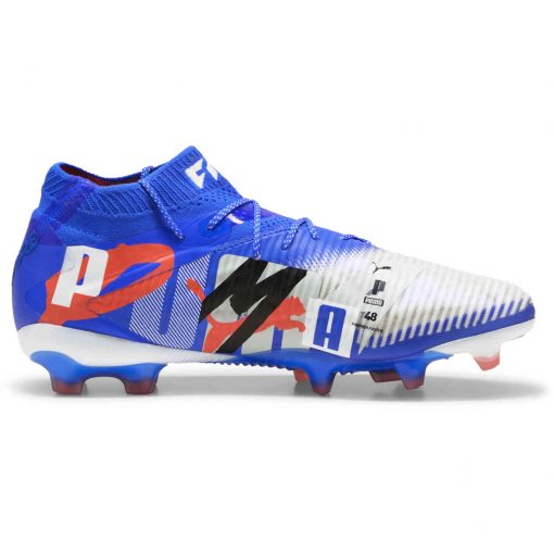 PUMA Future 8 Ultimate FG - Puma White & Ultra Blue with Feather Gray with Puma Black with Glowing Red - Image 3