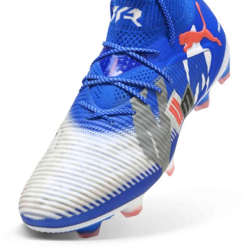 PUMA Future 8 Ultimate FG - Puma White & Ultra Blue with Feather Gray with Puma Black with Glowing Red - Image 5