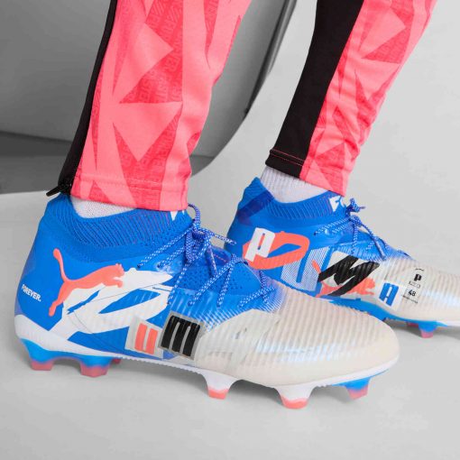 PUMA Future 8 Ultimate FG - Puma White & Ultra Blue with Feather Gray with Puma Black with Glowing Red - Image 7