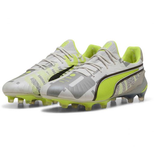 PUMA King Ultimate FG - Feather Gray & Electric Lime with Puma White with Flat Light Gray
