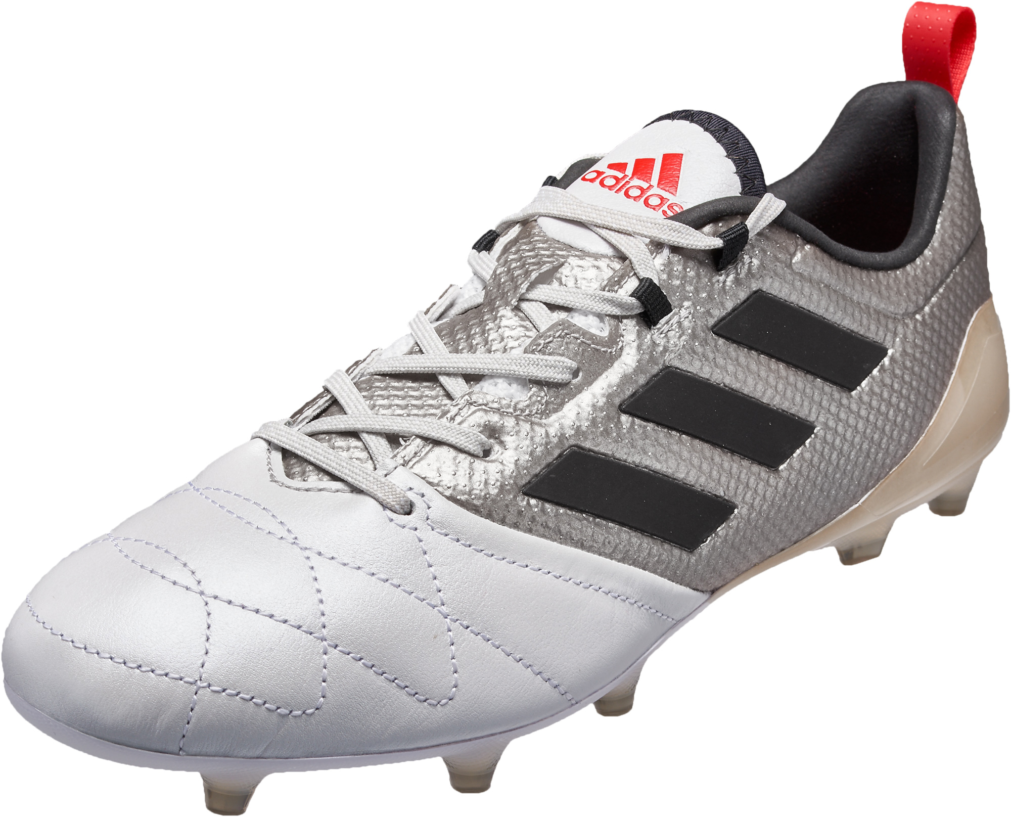 adidas Womens ACE 17.1 FG Soccer Cleats - Metallic Platinum & Red - Master