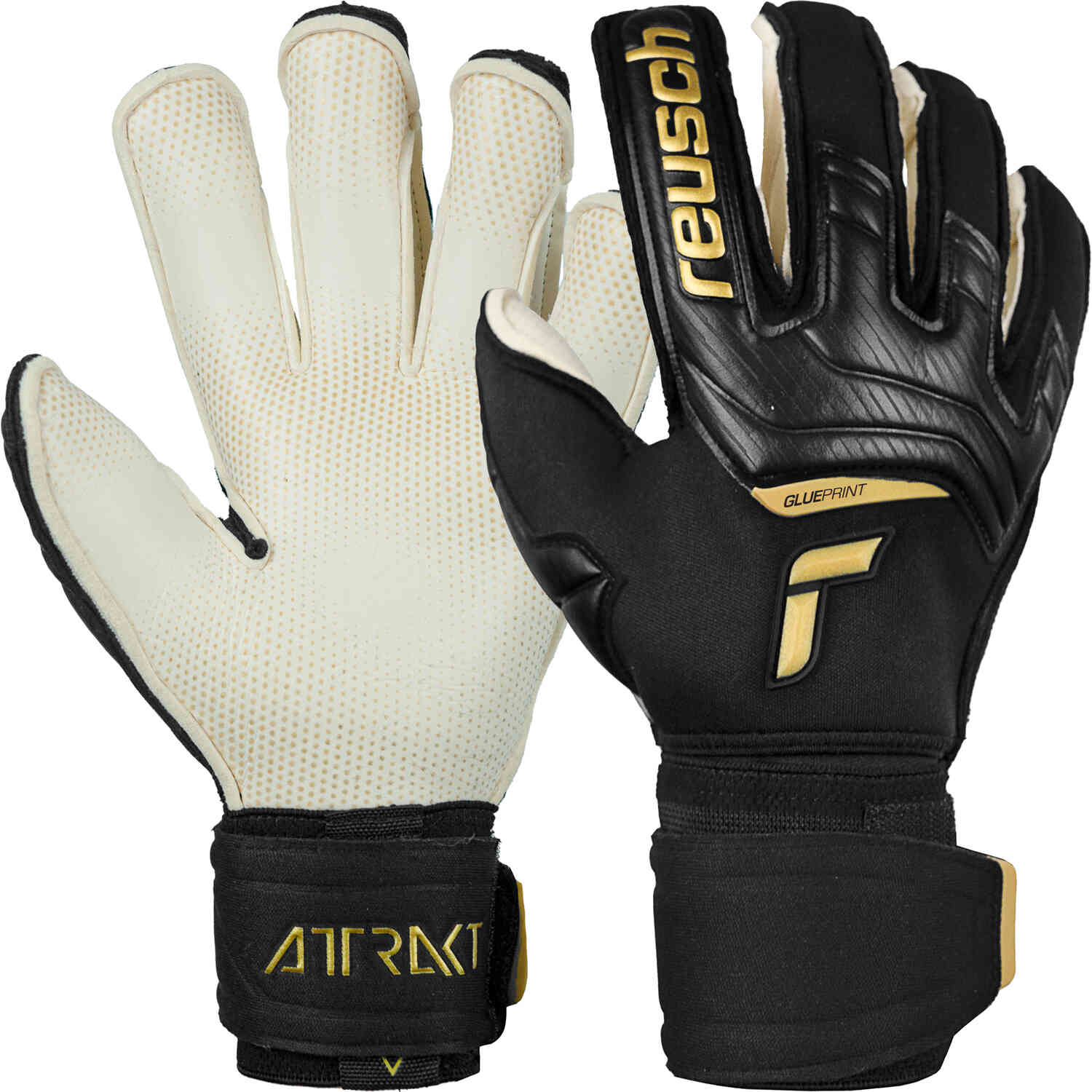 Reusch Attrakt Gold X Glueprint Ortho Tec Goalkeeper Gloves Black Gold Soccer Master