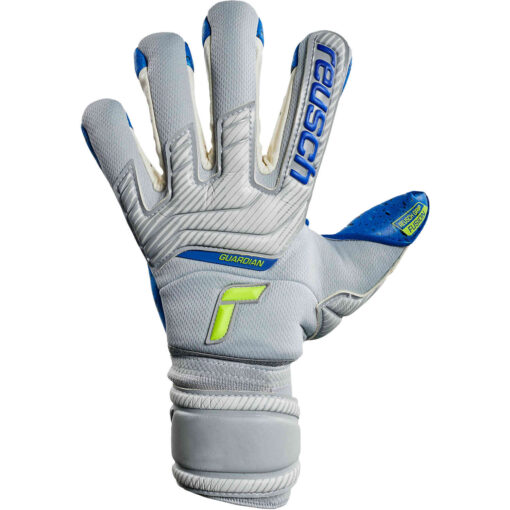 Reusch Attrakt Fusion Ortho-Tec Guardian Goalkeeper Gloves - Vapor Grey, Safety Yellow & Deep Blue - Image 2