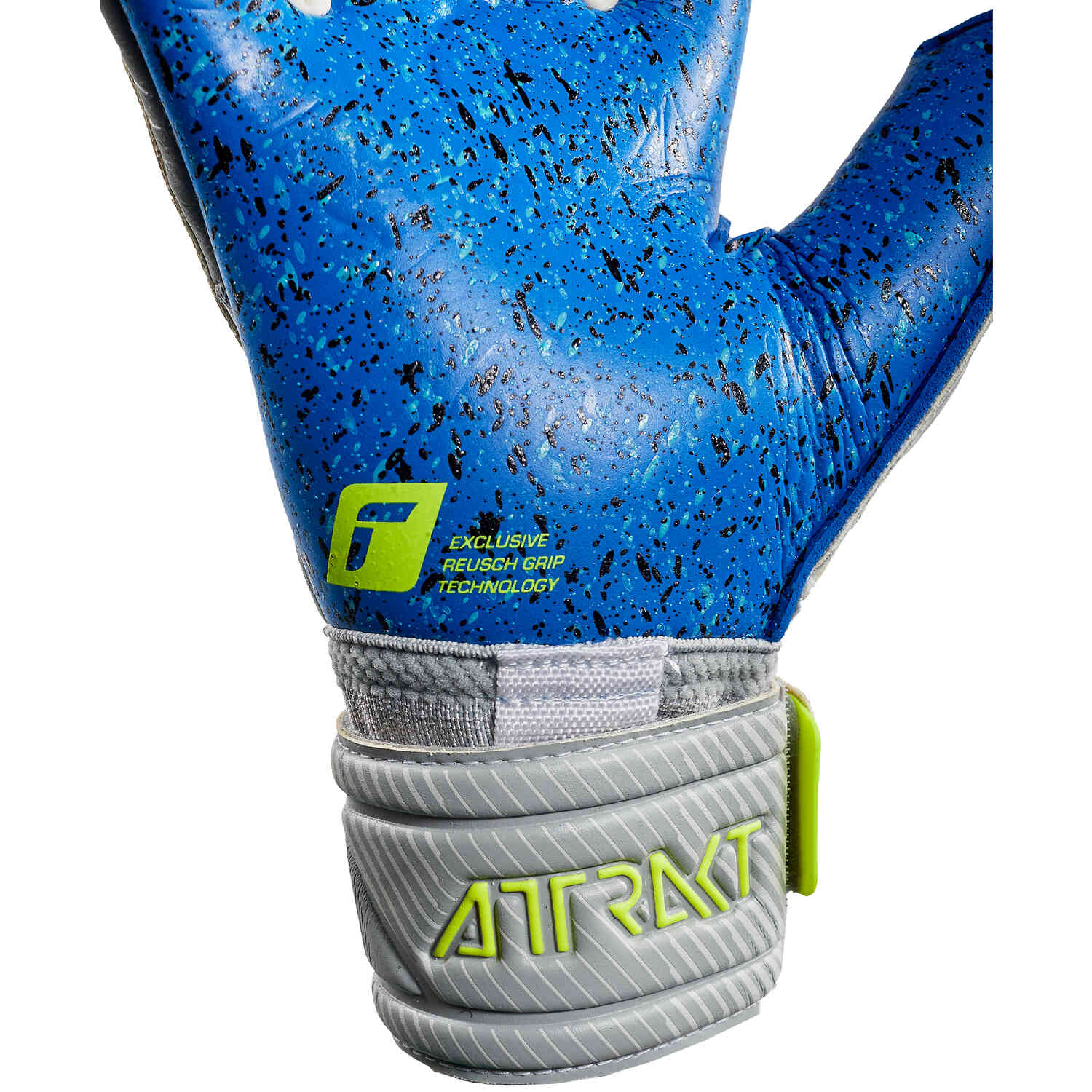 Reusch Attrakt Fusion Guardian Goalkeeper Gloves Vapor Grey Safety Yellow with Deep Blue Soccer Master
