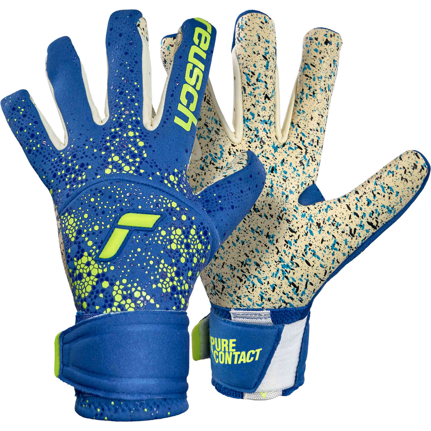 Kids Reusch Pure Contact Fusion Goalkeeper Gloves - True Blue & Safety  Yellow