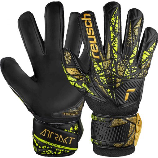 Kids Reusch Attrakt Infinity FS Goalkeeper Gloves - Black & Safety Yellow with Silver