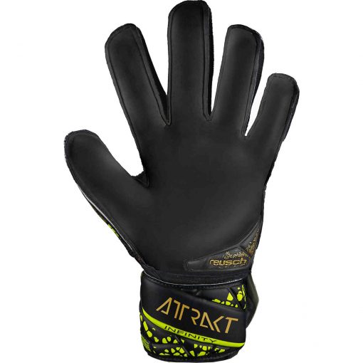 Kids Reusch Attrakt Infinity FS Goalkeeper Gloves - Black & Safety Yellow with Silver - Image 3
