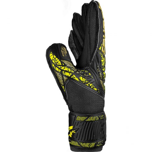 Kids Reusch Attrakt Infinity FS Goalkeeper Gloves - Black & Safety Yellow with Silver - Image 4