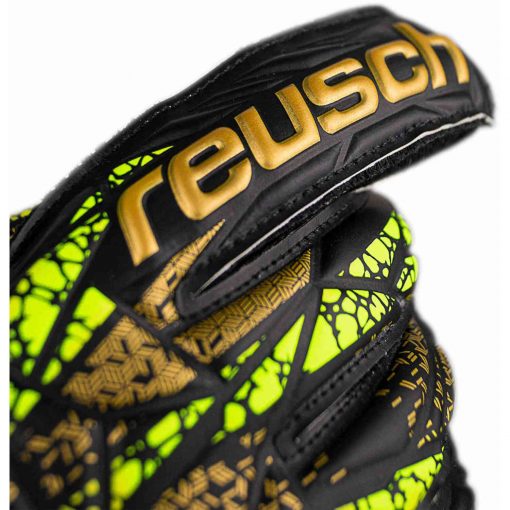 Kids Reusch Attrakt Infinity FS Goalkeeper Gloves - Black & Safety Yellow with Silver - Image 6