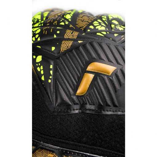 Kids Reusch Attrakt Infinity FS Goalkeeper Gloves - Black & Safety Yellow with Silver - Image 7