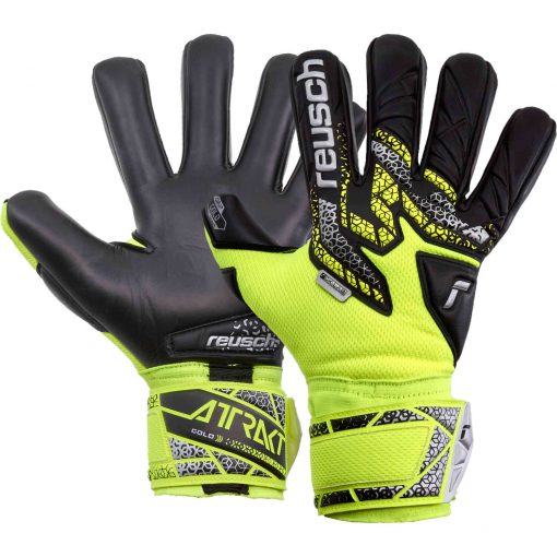 Reusch Attrakt Gold NC FS Goalkeeper Gloves - Black & Safety Yellow with Silver