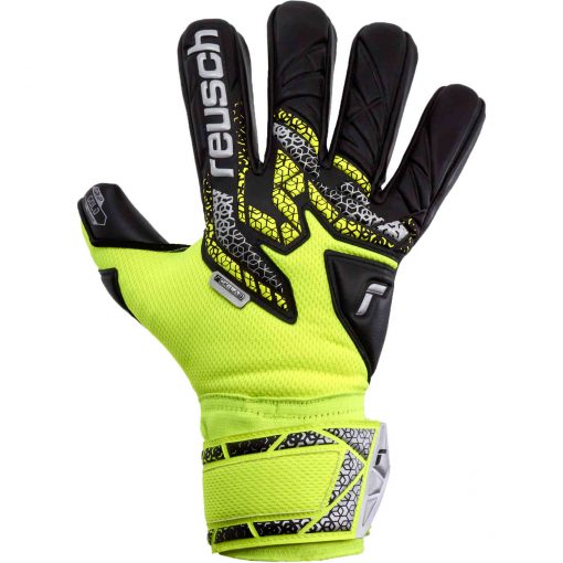 Reusch Attrakt Gold NC FS Goalkeeper Gloves - Black & Safety Yellow with Silver - Image 2