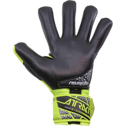 Reusch Attrakt Gold NC FS Goalkeeper Gloves - Black & Safety Yellow with Silver - Image 3
