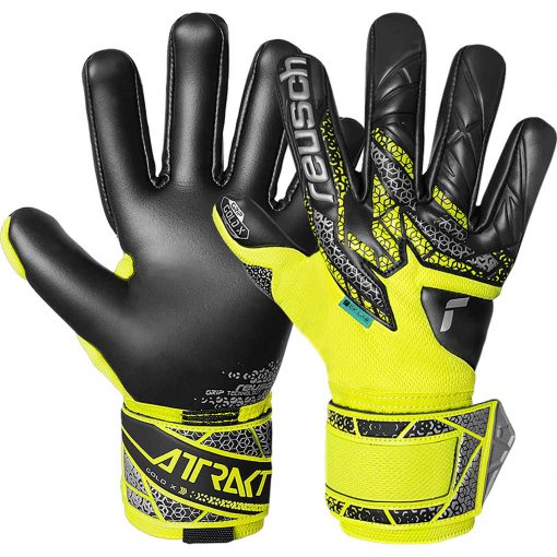Reusch Attrakt Gold NC Goalkeeper Gloves - Black & Safety Yellow with Silver