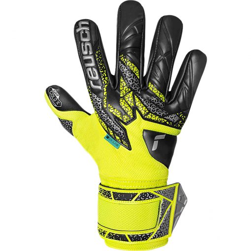 Reusch Attrakt Gold NC Goalkeeper Gloves - Black & Safety Yellow with Silver - Image 2