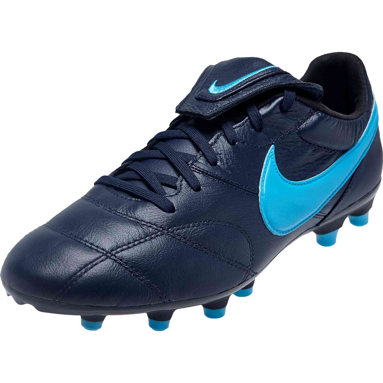 blue and black soccer shoes