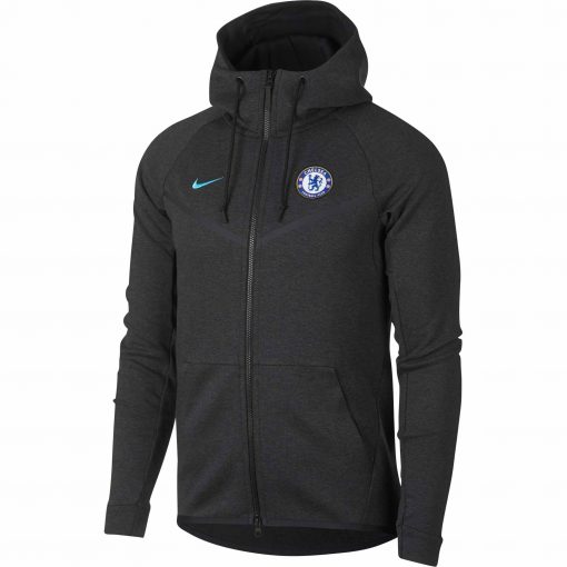 Nike Chelsea Tech Fleece Windrunner Jacket - Black Heather & Omega Blue ...