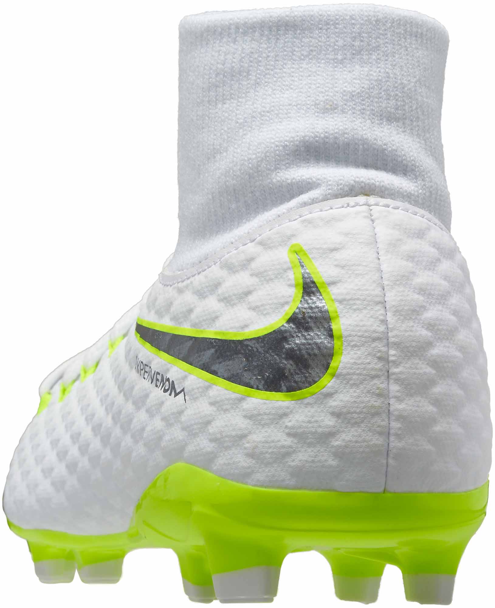 Hypervenom Phantom III Academy FG - White/Metallic Cool Grey/Volt - Soccer Master