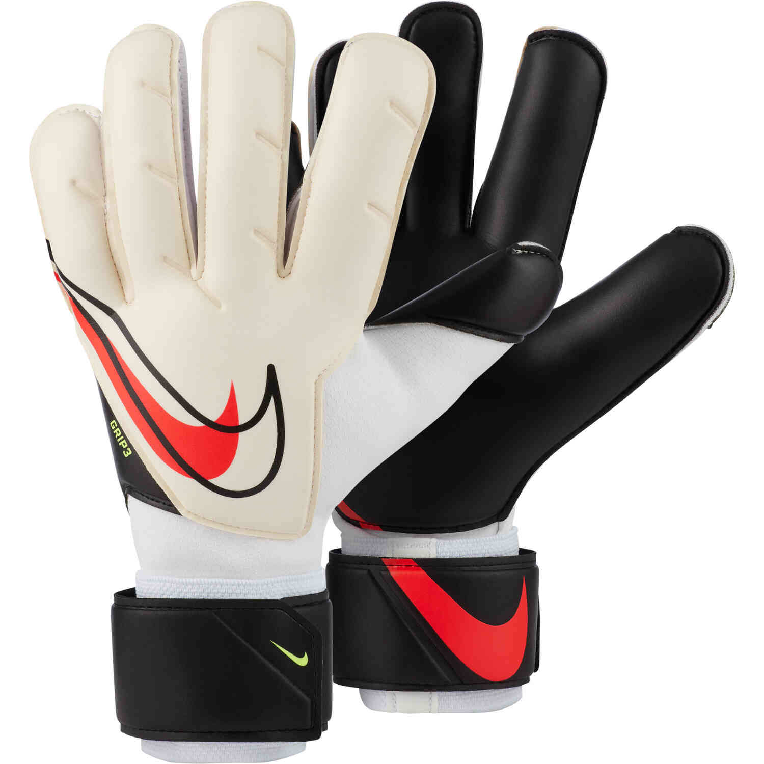 Nike Grip3 Goalkeeper Gloves White Black with Bright Crimson Soccer Master