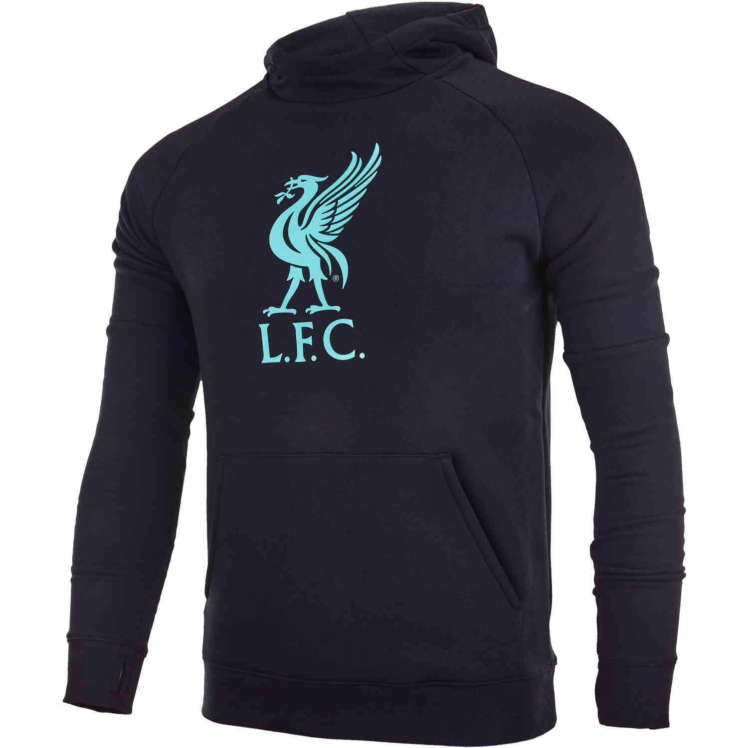 Kids Nike Liverpool Pullover Fleece Hoodie - Black/Hyper Turq - Soccer ...