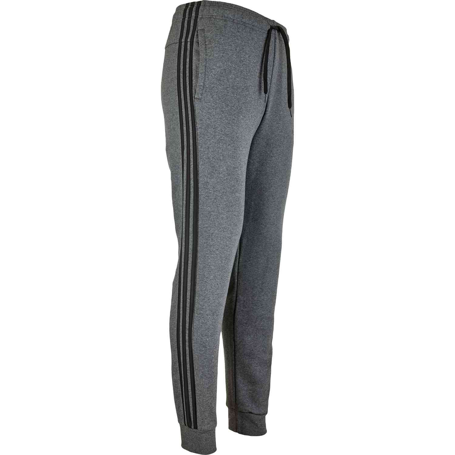adidas Essentials Lifestyle 3-Stripes Fleece Pants - Dark Grey Heather/Black  - Soccer Master