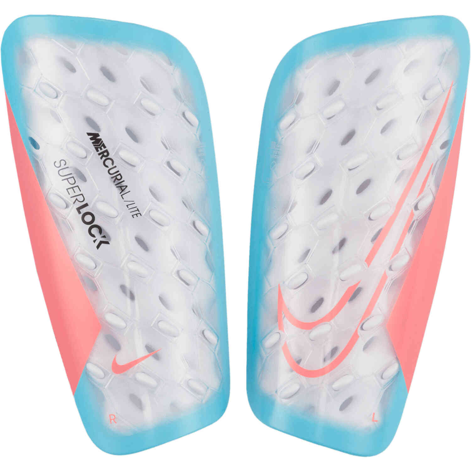 Nike Mercurial Lite Superlock Shin Guards White Baltic Blue Hot Punch Soccer Master