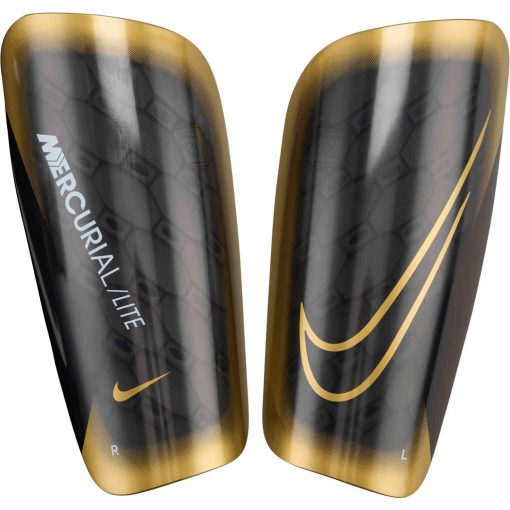 Nike Mercurial Lite Shin Guards - Black & Black with Metallic Gold Coin