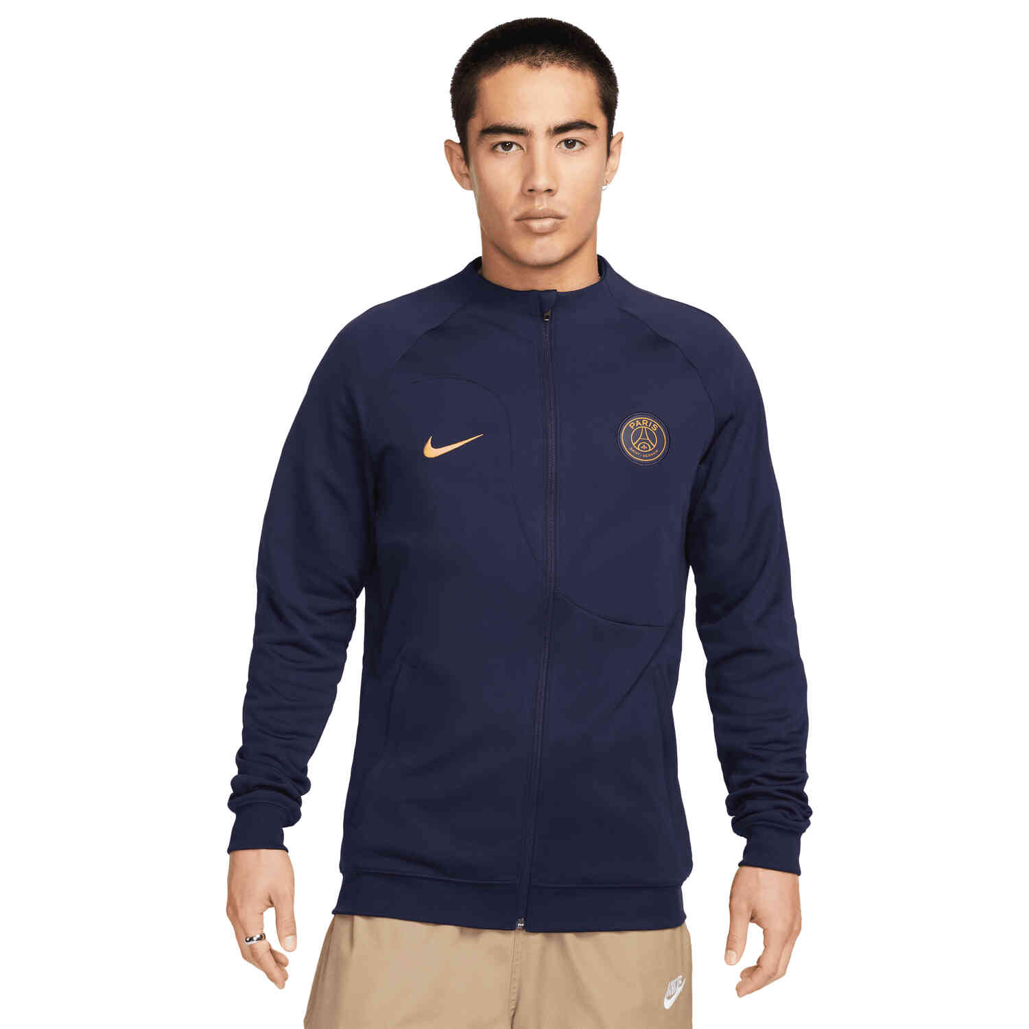 Mens PSG Jacket Blackened Blue Gold Suede Soccer Master