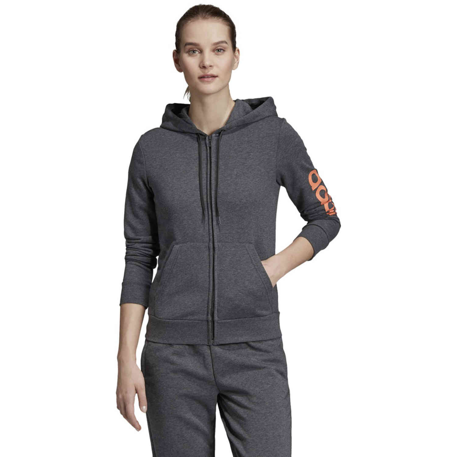 Essentials Heather/Semi Women\'s Grey Dark Full-zip Lifestyle - adidas Coral - Hoodie Soccer Master