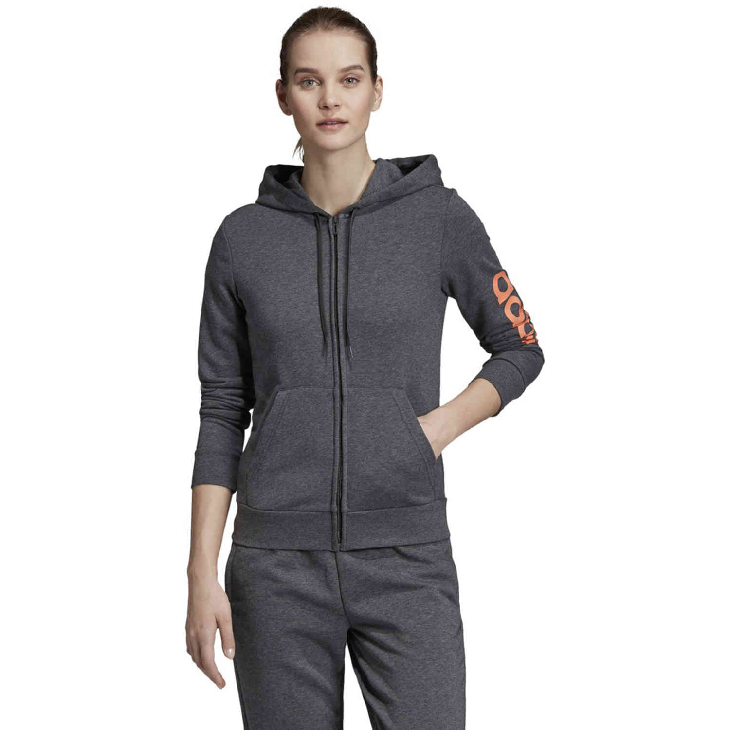 Women s adidas Essentials Lifestyle Full zip Hoodie Dark Grey
