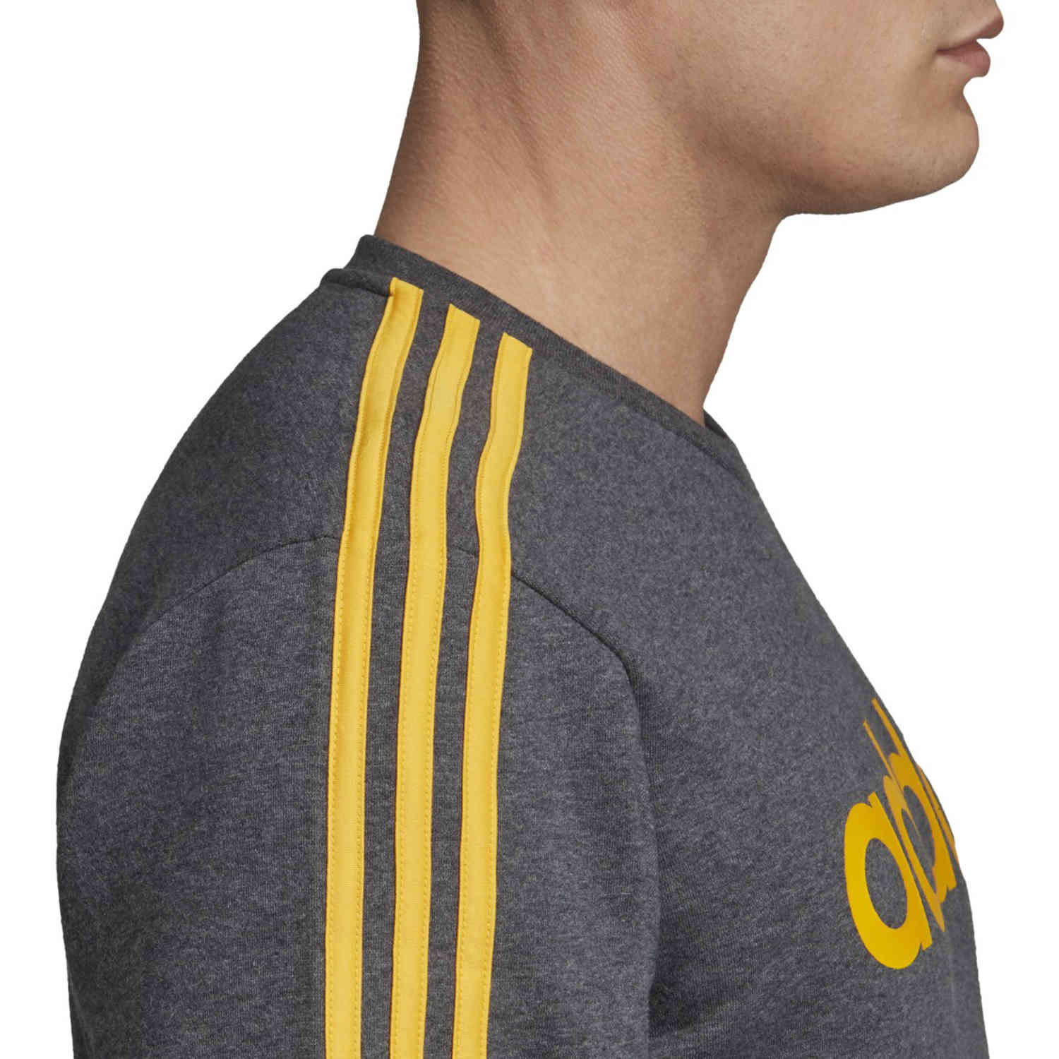 domesticar Anguila Litoral adidas Essentials Lifestyle 3-Stripes Fleece Crew - Dark Grey  Heather/Active Gold - Soccer Master