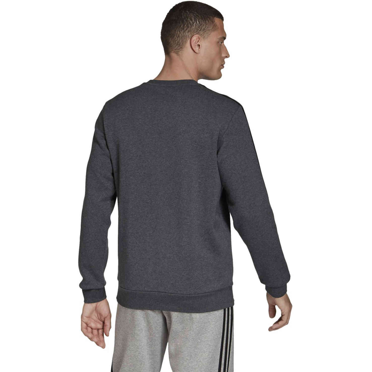 preisgünstig adidas Essentials Lifestyle Dark - - 3-Stripes Heather Fleece Soccer Master Crew Grey