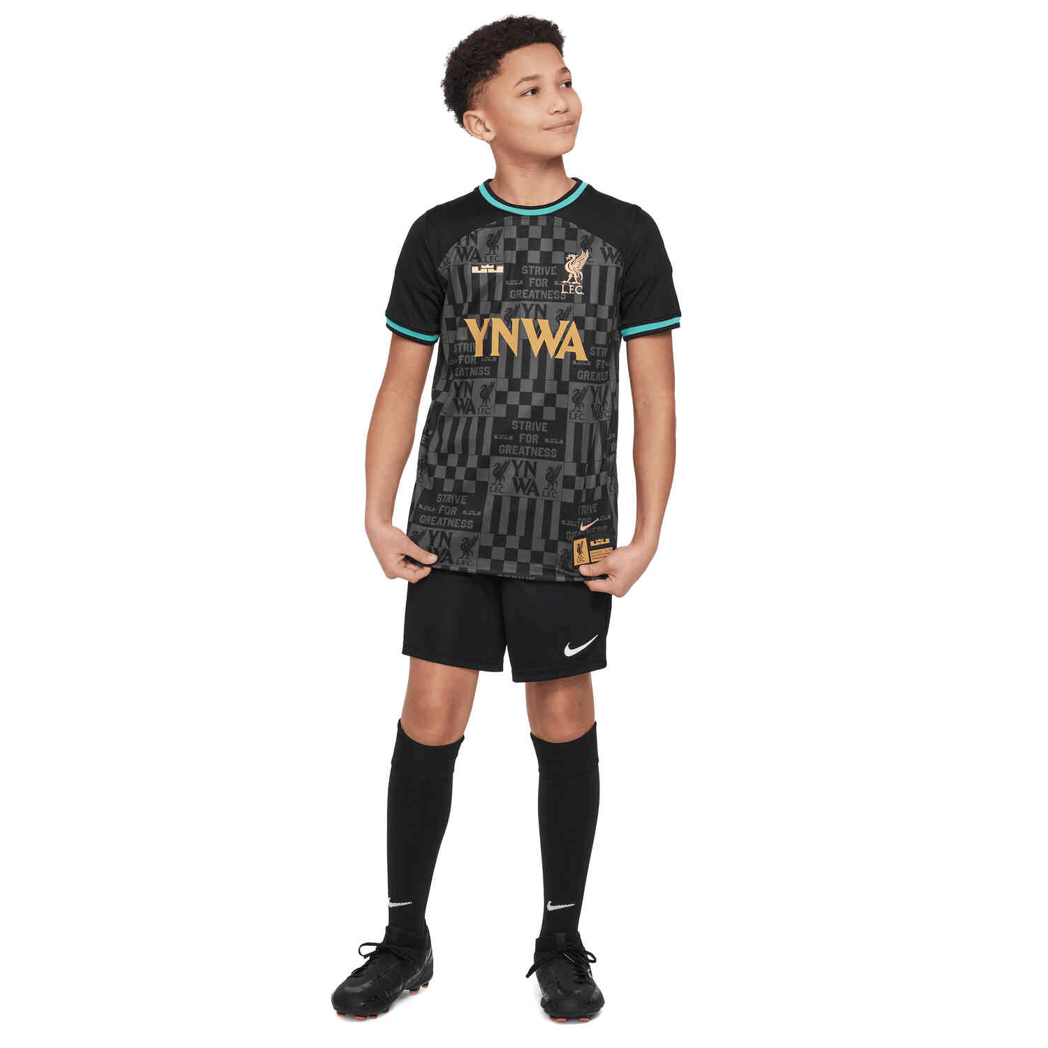 Kids Liverpool x Lebron James Jersey Black washed teal truly gold Soccer Master