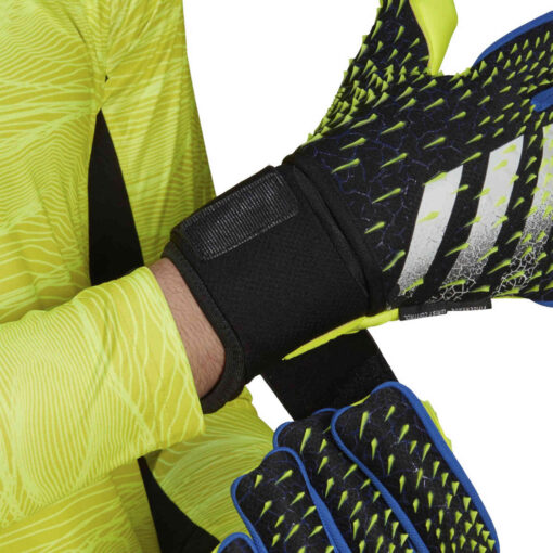 adidas Predator Pro Ultimate Fingersave Negative Cut Goalkeeper Gloves Black Team Royal with Solar Yellow Soccer Master