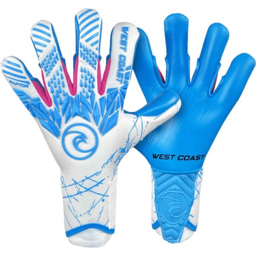 West Coast Raptor Typhoon Goalkeeper Gloves - White & Blue with Pink