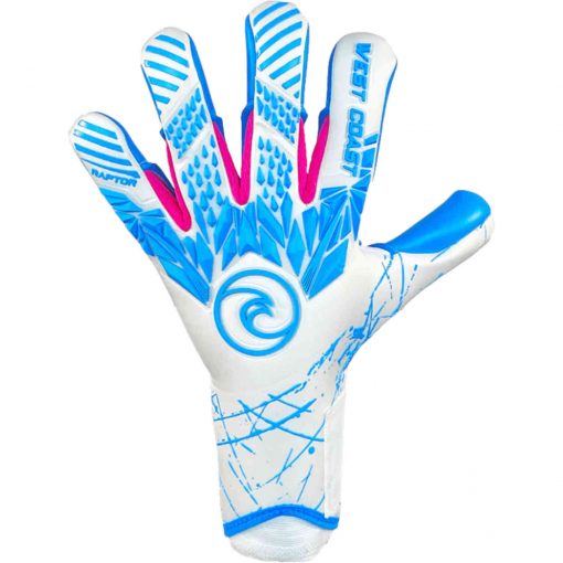 West Coast Raptor Typhoon Goalkeeper Gloves - White & Blue with Pink - Image 2
