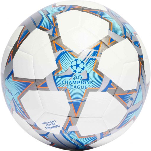 adidas Champions League Training Training Soccer Ball - White & Silver Met. with Bright Cyan with Shock Purple2023