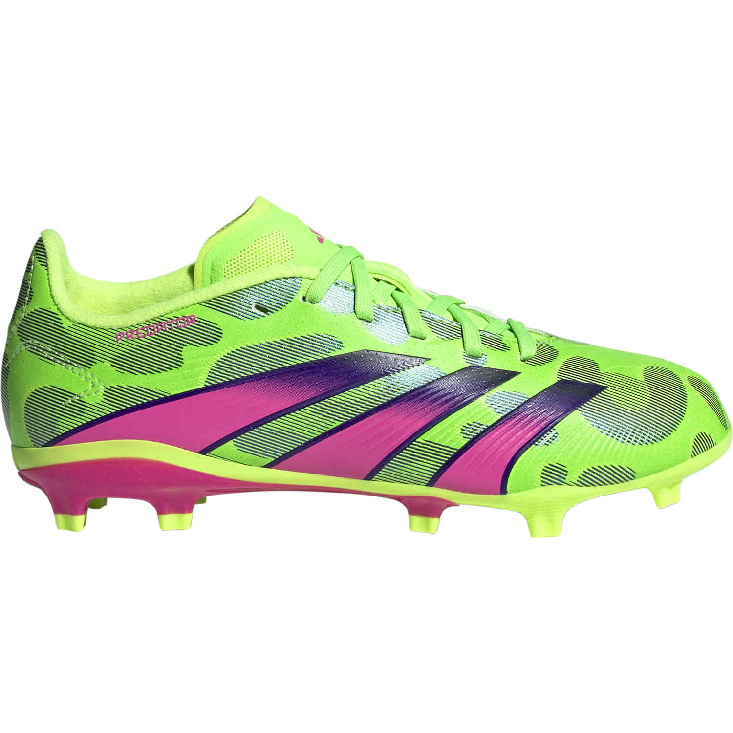 Kids Adidas Predator Low League FG - Team Solar Green & Team Shock Pink2  with Lucid Lemon
