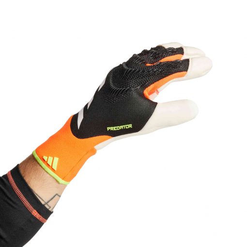 adidas Predator Elite Hybrid Cut Goalkeeper Gloves - Black & Solar Red with Solar Yellow - Image 4